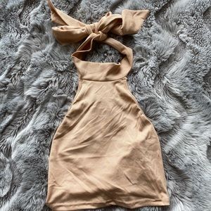 Tan Halter Top With Open Back